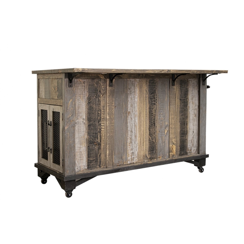 Kingfisher Lane Rustic Modern Solid Pine Kitchen Island in Gray