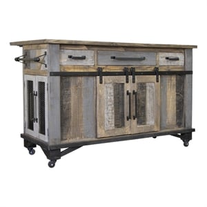 Kingfisher Lane Rustic Modern Solid Pine Kitchen Island in Gray