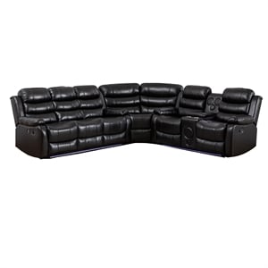Kingfisher Lane Reclining Sectional Sofa with LED USB Storage in Black