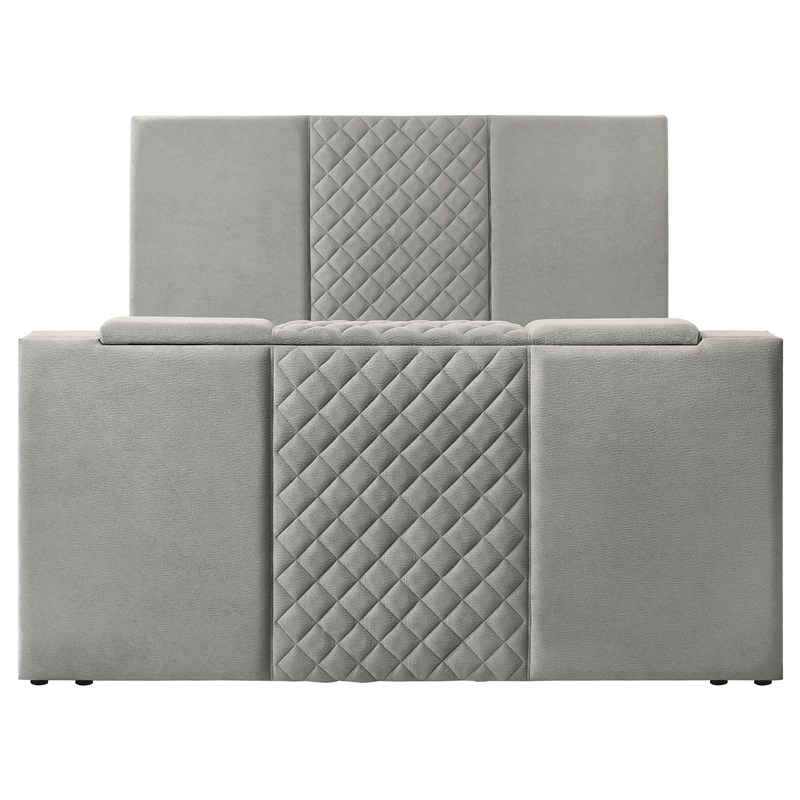 Kingfisher Lane Velvet King Bed with Motorized TV Lift in Gray