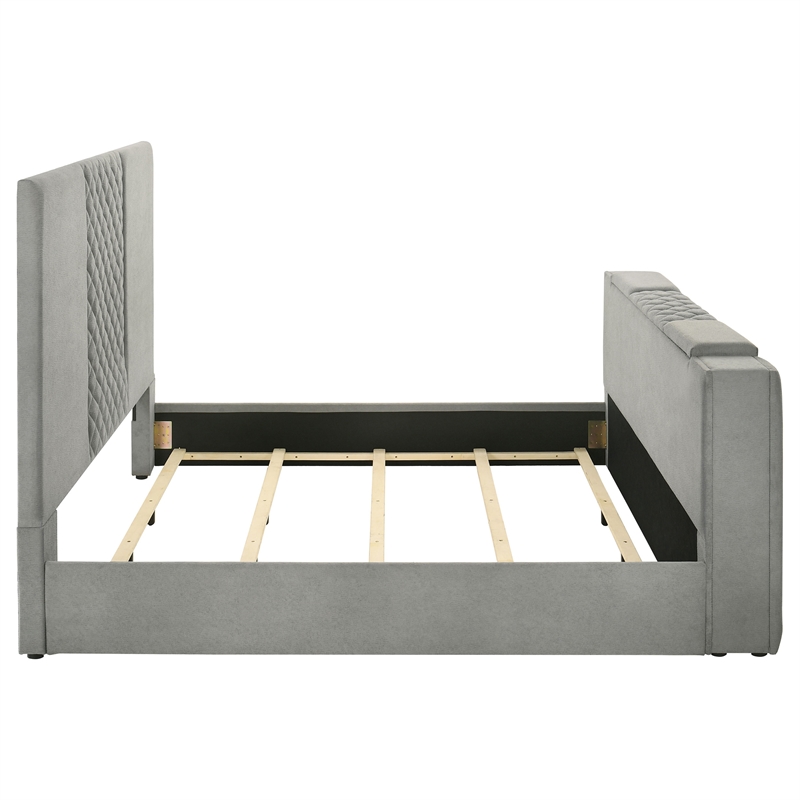 Kingfisher Lane Velvet King Bed with Motorized TV Lift in Gray