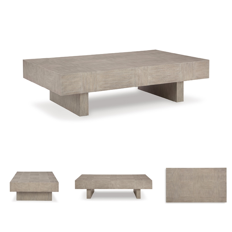 Kingfisher Lane Transitional Double Plinth Coffee Table in Light Gray