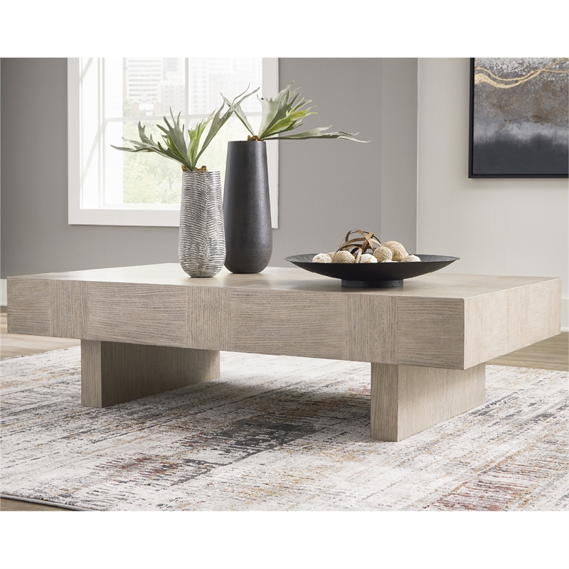 Kingfisher Lane Transitional Double Plinth Coffee Table in Light Gray