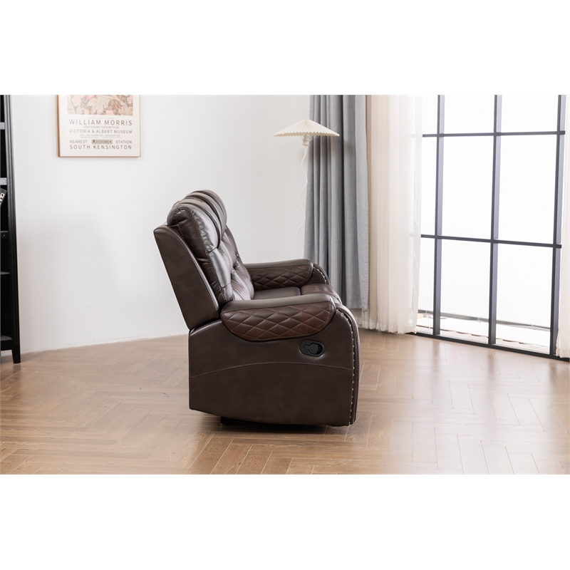 Kingfisher Lane Two-Tone Faux Leather Reclining Sofa in Brown