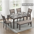 Kingfisher Lane 6-Piece Dining Set with Bench in Light Gray Upholstered