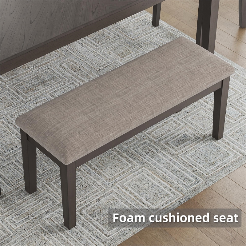 Kingfisher Lane 6-Piece Dining Set with Bench in Light Gray Upholstered