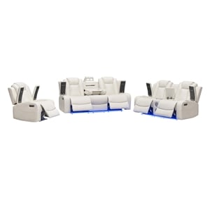 Kingfisher Lane 3-Piece Power Reclining Sofa Set in White PU Leather