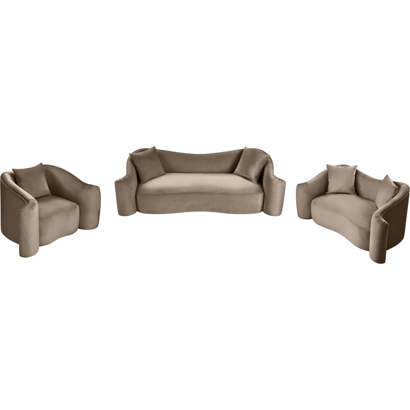 Kingfisher Lane Contemporary Oversized Velvet Sofa in Taupe Finish
