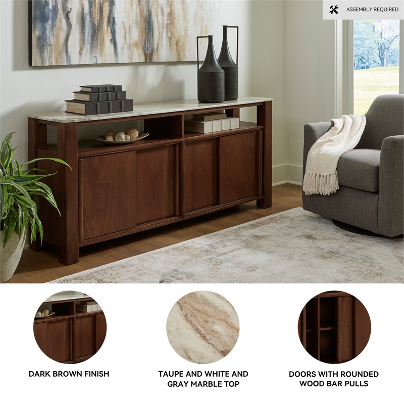Kingfisher Lane Contemporary Dark Brown Accent Cabinet with Marble Top