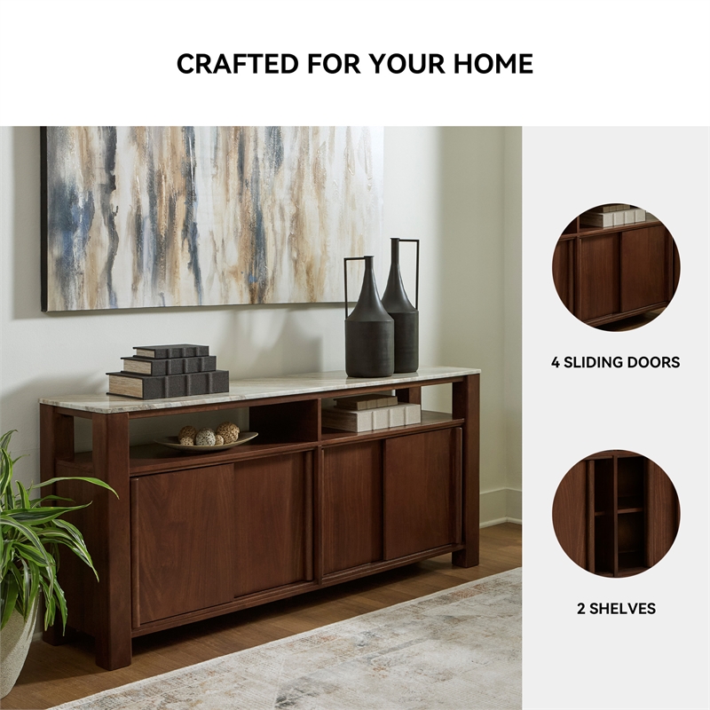 Kingfisher Lane Contemporary Dark Brown Accent Cabinet with Marble Top