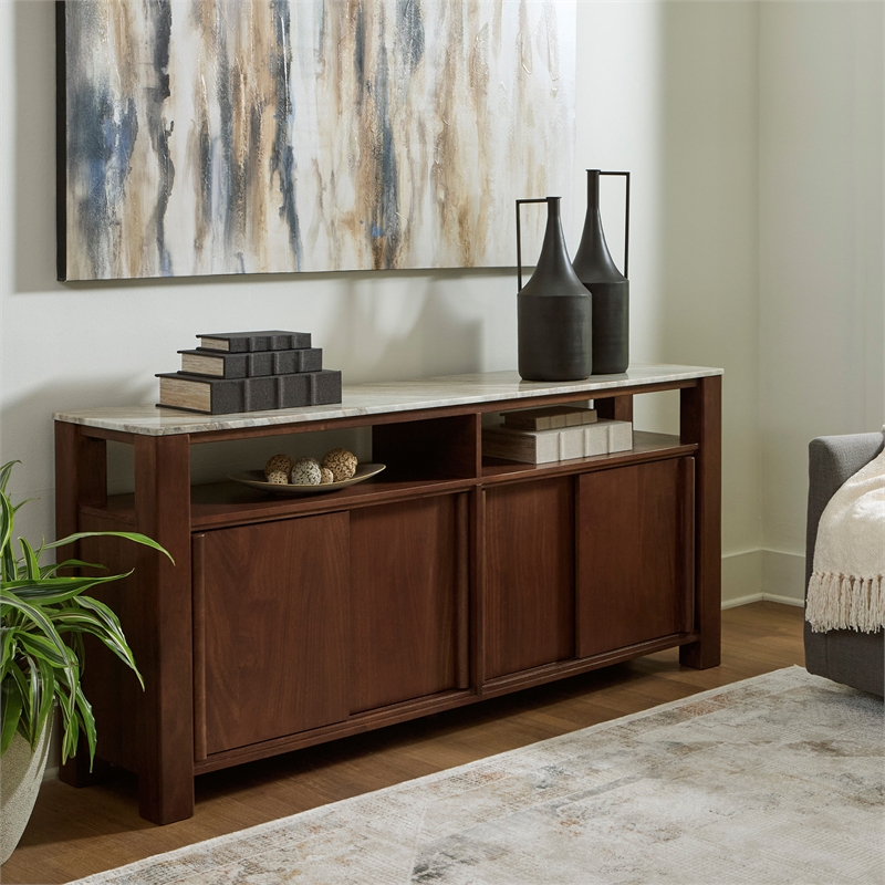 Kingfisher Lane Contemporary Dark Brown Accent Cabinet with Marble Top