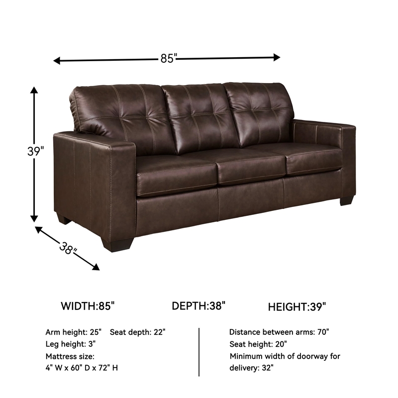 Kingfisher Lane Contemporary Queen Sofa Sleeper in Brown Faux Leather