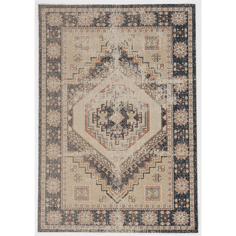 Laysan Home Traditional Machine Made Polyester 3'x5' Rug in Ivory