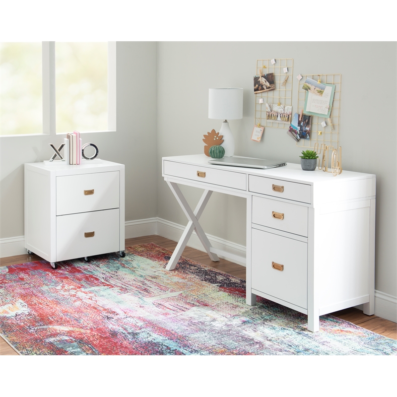 Laysan Home 4 Drawers Modern Wood Side Storage Desk in White