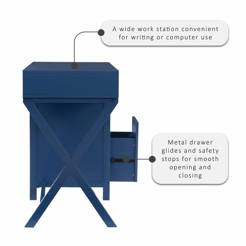 Laysan Home 4 Drawers Modern Wood Side Storage Desk in Navy Blue