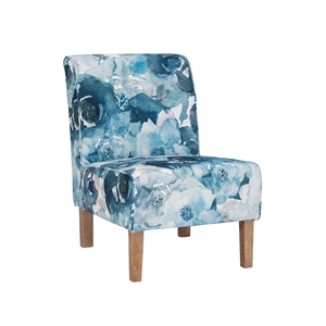 laysan home transitional wood accent floral chair in brown and blue