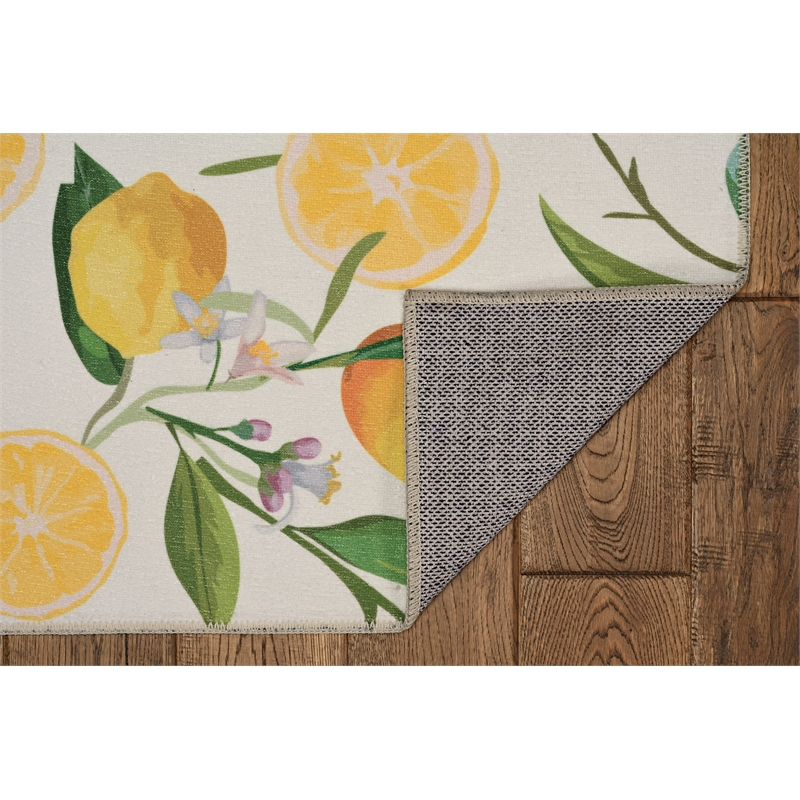 Laysan Home Transitional Washable Polyester 2'x8' Rug in Ivory and Yellow