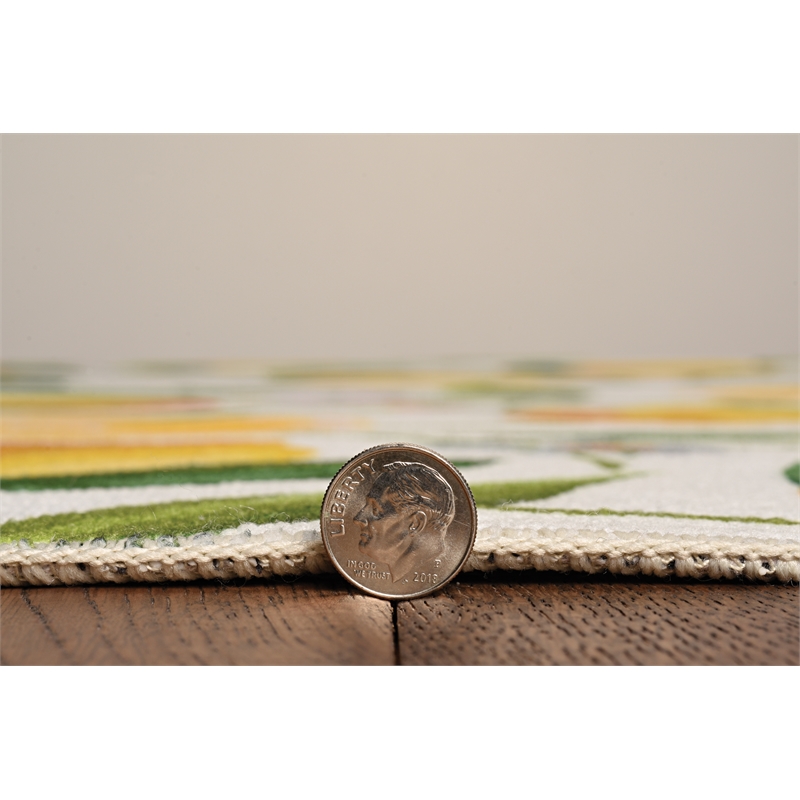 Laysan Home Transitional Washable Polyester 2'x8' Rug in Ivory and Yellow