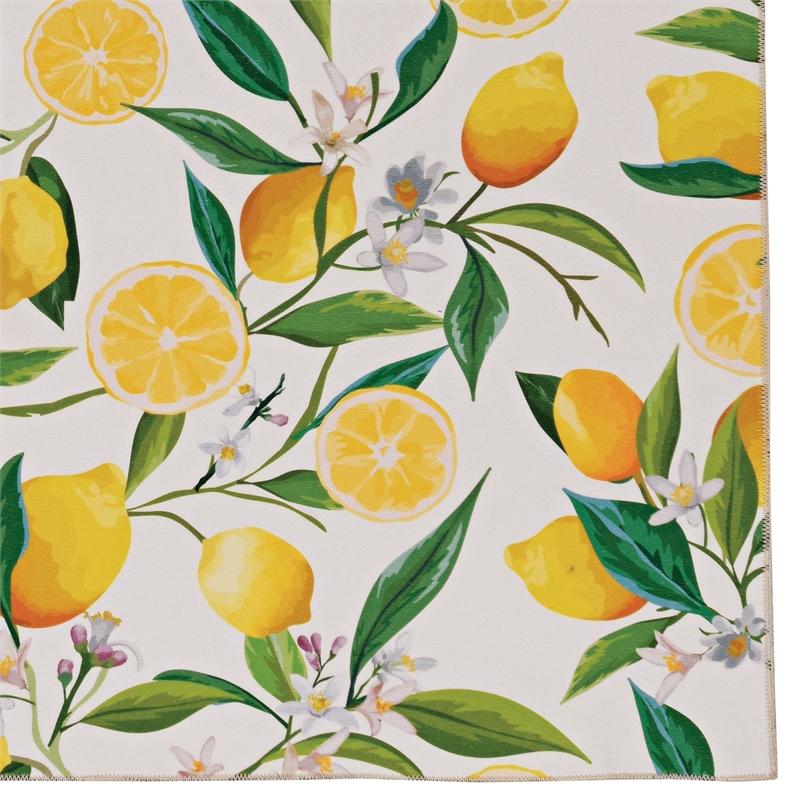 Laysan Home Transitional Washable Polyester 2'x8' Rug in Ivory and Yellow