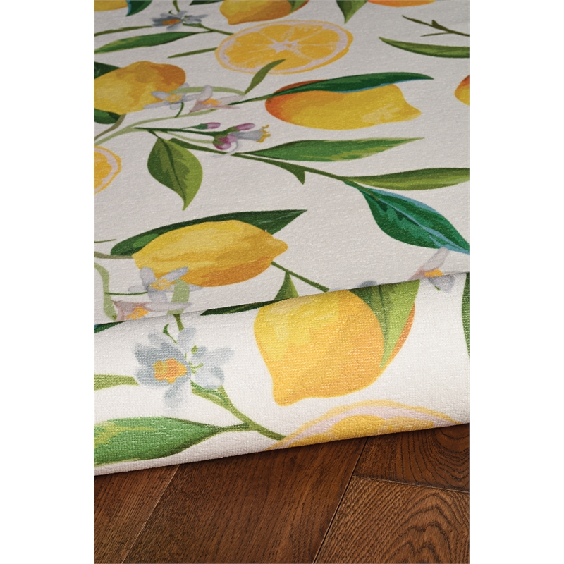 Laysan Home Transitional Washable Polyester 3'x5' Rug in Ivory and Yellow