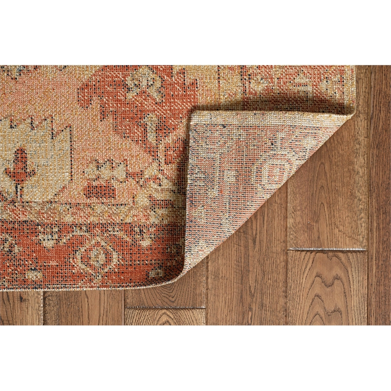 Laysan Home Traditional Machine Made Polyester 3'x5' Rug in Ivory and Rust