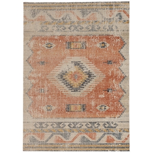 Laysan Home Traditional Machine Made Polyester 8'x10' Rug in Ivory and Rust