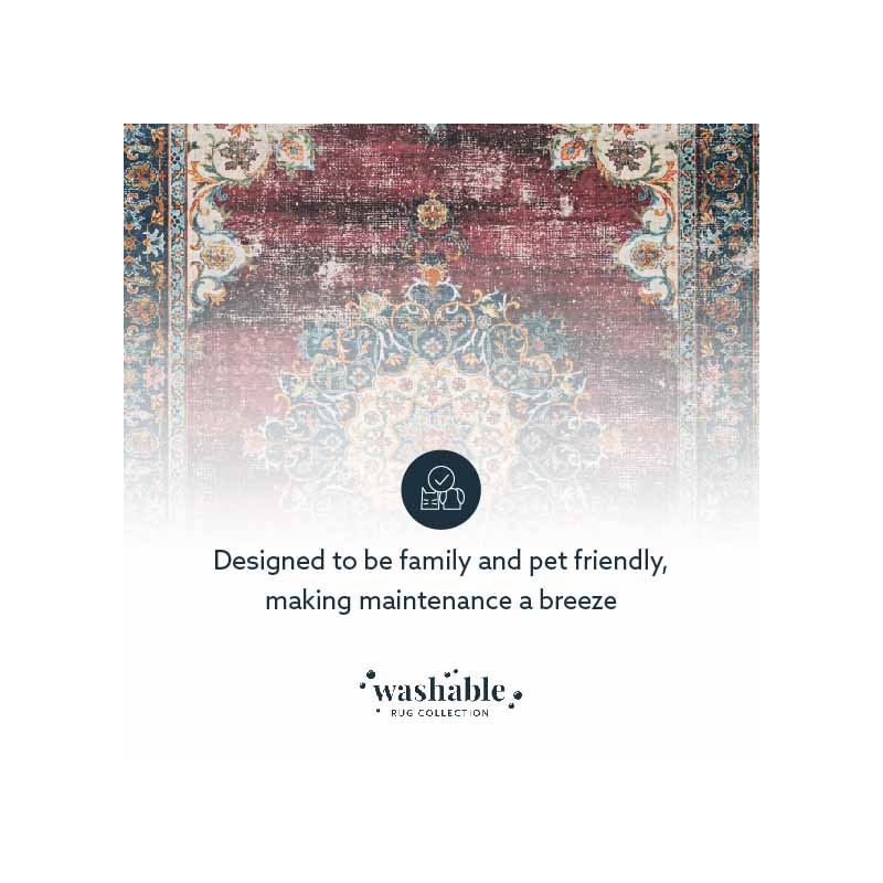 Laysan Home Transitional Washable Polyester 2'x3' Rug in Ivory and Burgundy