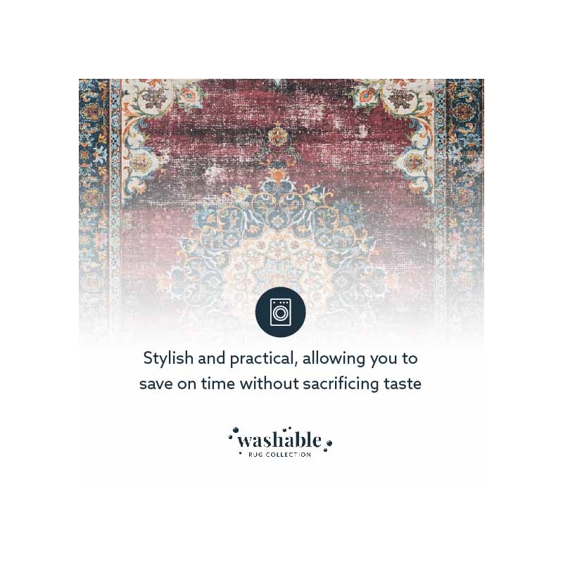 Laysan Home Transitional Washable Polyester 2'x3' Rug in Ivory and Burgundy