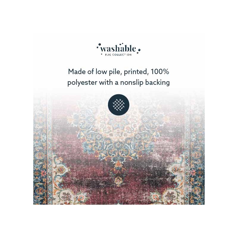 Laysan Home Transitional Washable Polyester 2'x3' Rug in Ivory and Burgundy