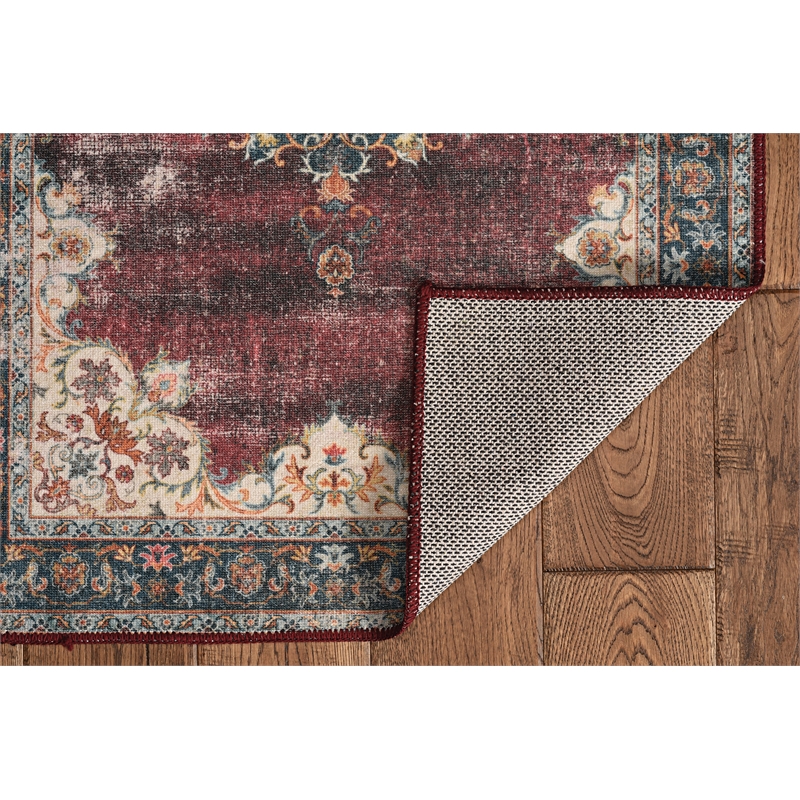 Laysan Home Transitional Washable Polyester 2'x3' Rug in Ivory and Burgundy
