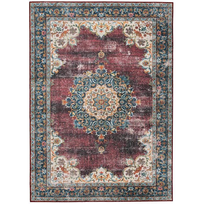 Laysan Home Transitional Washable Polyester 2'x3' Rug in Ivory and Burgundy