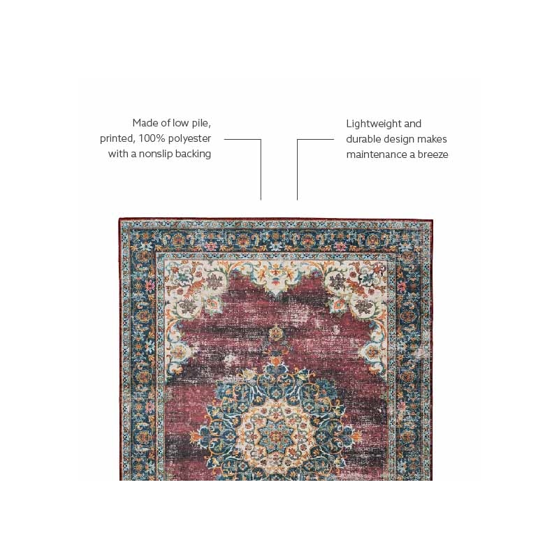 Laysan Home Transitional Washable Polyester 2'x3' Rug in Ivory and Burgundy