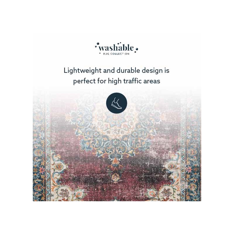 Laysan Home Transitional Washable Polyester 3'x5' Rug in Ivory and Burgundy