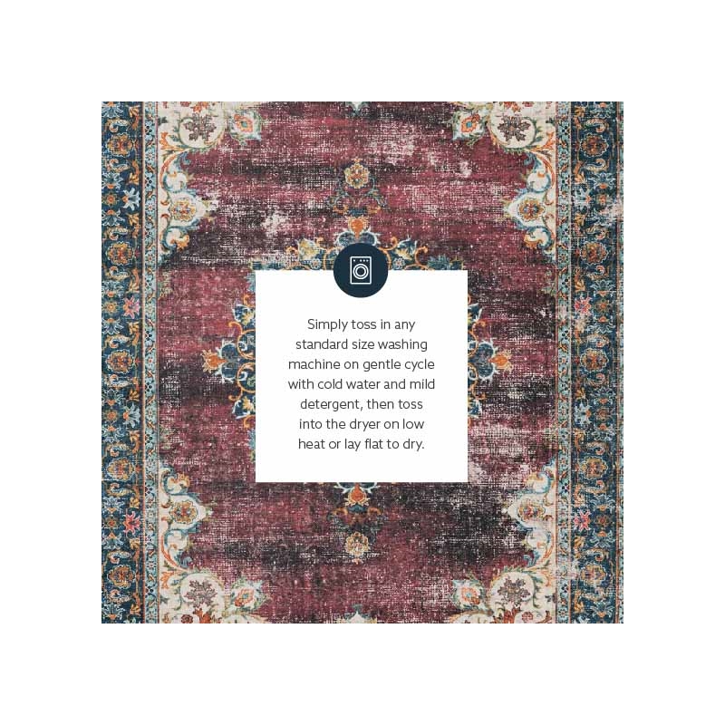 Laysan Home Transitional Washable Polyester 3'x5' Rug in Ivory and Burgundy
