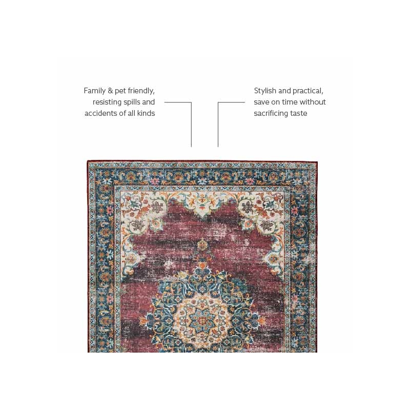 Laysan Home Transitional Washable Polyester 3'x5' Rug in Ivory and Burgundy