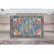 Laysan Home Transitional Washable Polyester 2'x3' Rug in Teal Blue and Rust