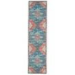 Laysan Home Transitional Washable Polyester 2'x8' Rug in Teal Blue and Rust