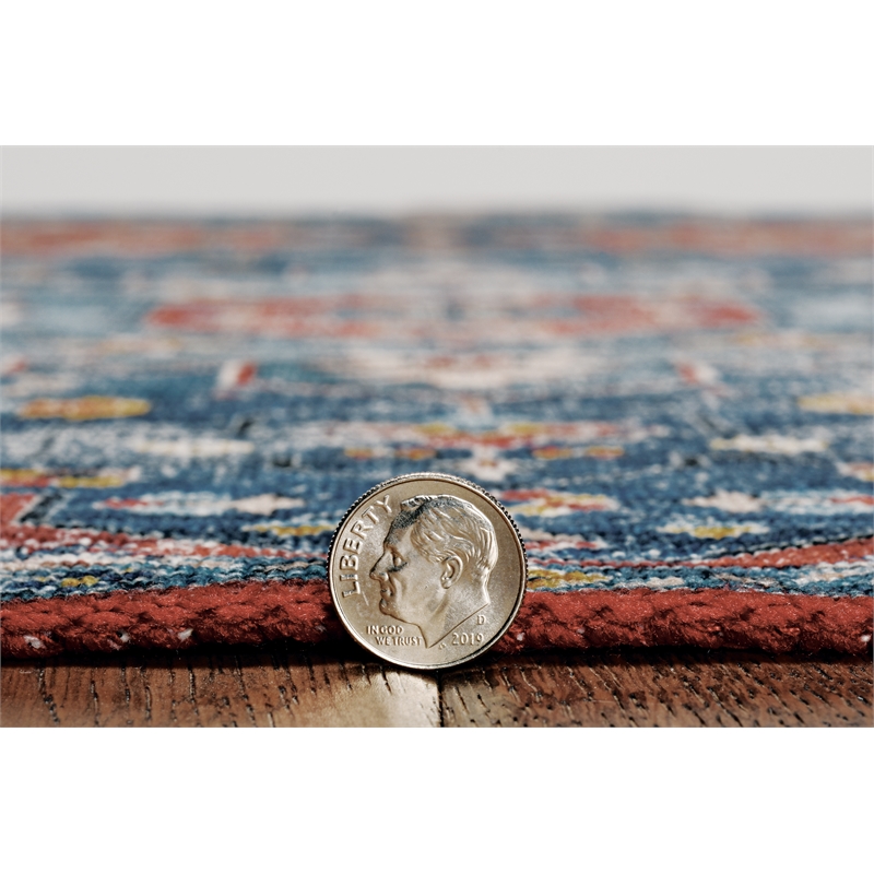 Laysan Home Transitional Washable Polyester 3'x5' Rug in Teal Blue and Rust