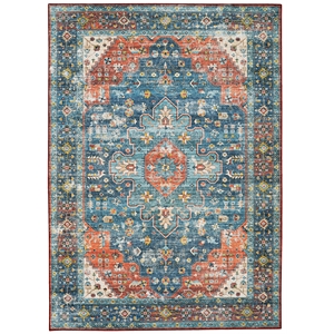 Laysan Home Transitional Washable Polyester 3'x5' Rug in Teal Blue and Rust