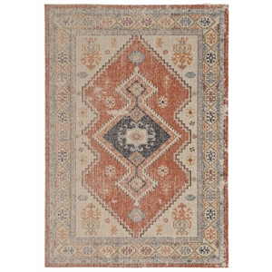 Laysan Home Traditional Machine Made Polyester 5'x7'6&quot Rug in Ivory and Rust