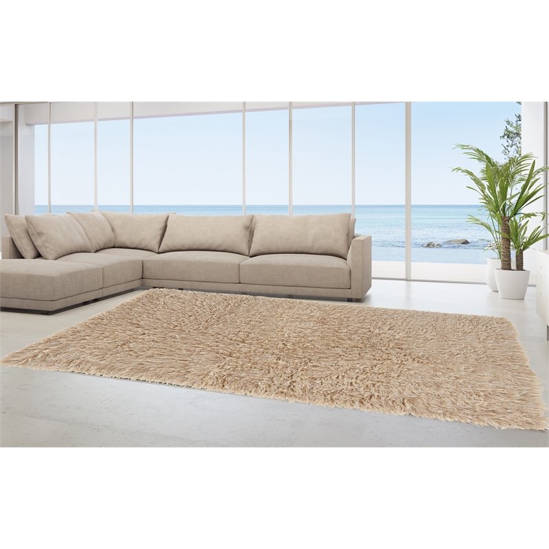 Laysan Home Transitional Flokati Hand Woven Wool 9'x12' Rectangle Rug in Tan