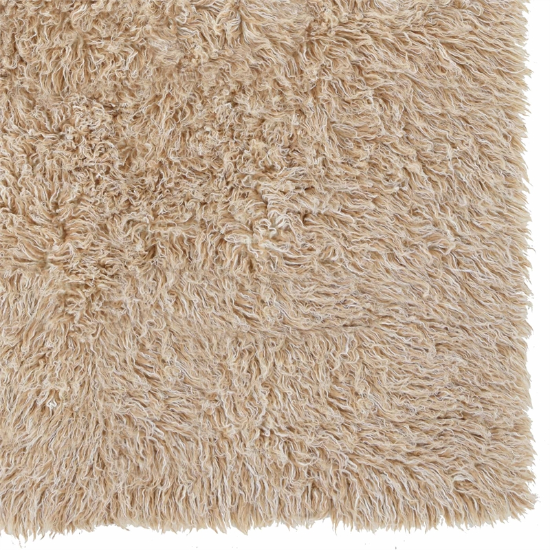 Laysan Home Transitional Flokati Hand Woven Wool 9'x12' Rectangle Rug in Tan