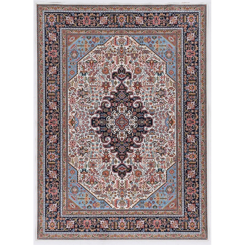 Laysan Home Traditional Woven Polyester 5'x7' Rectangle Rug in Ivory and Blue