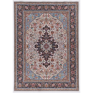 laysan home traditional woven polyester 5'x7' rectangle rug in ivory and blue