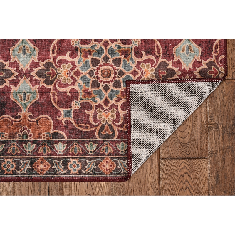 Laysan Home Transitional Washable Polyester 2'x3' Rug in Garnet Red and Ivory
