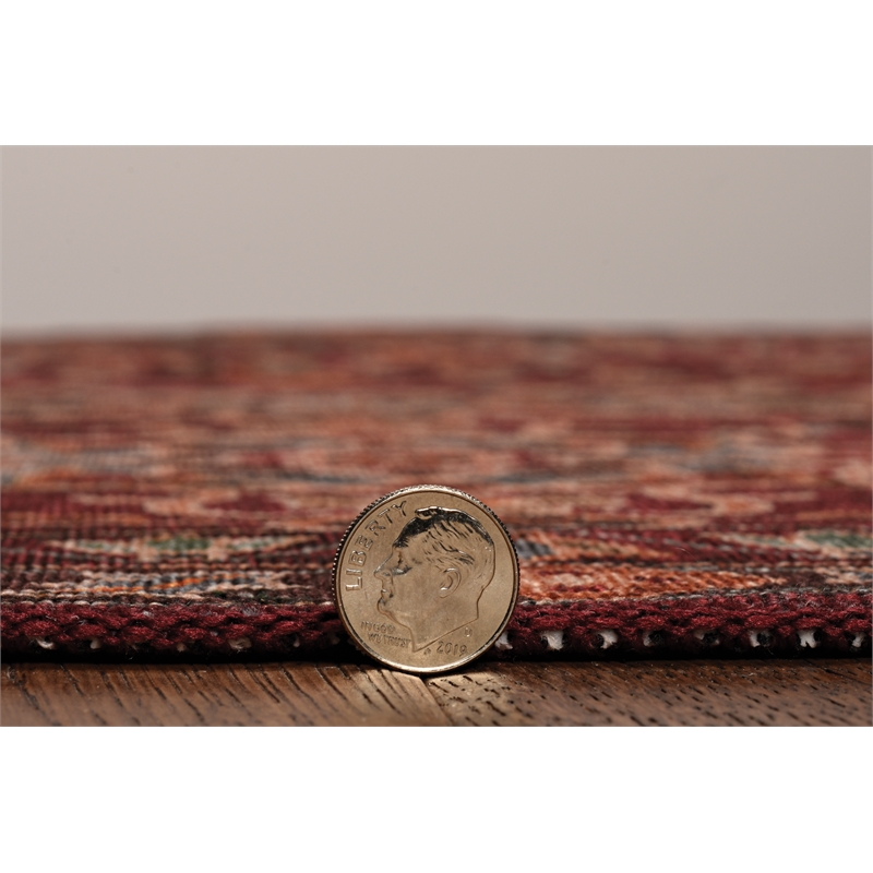 Laysan Home Transitional Washable Polyester 2'x3' Rug in Garnet Red and Ivory