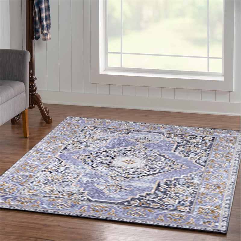 Laysan Home Traditional Woven Polyester 5'x7' Rectangle Rug in Lavender Purple