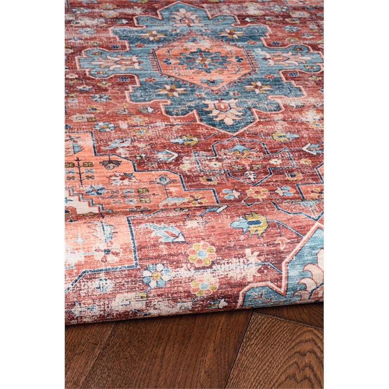 Laysan Home Transitional Washable Polyester 2'x3' Rug in Rust Orange and Ivory