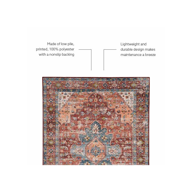 Laysan Home Transitional Washable Polyester 2'x3' Rug in Rust Orange and Ivory