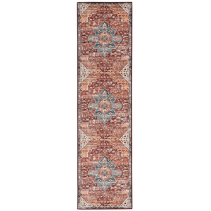 Laysan Home Transitional Washable Polyester 2'x8' Rug in Rust Orange and Ivory